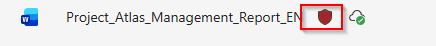 Generated Word document Project_Atlas_Management_Report_EN shown in Microsoft 365 Copilot with a sensitivity label indicator